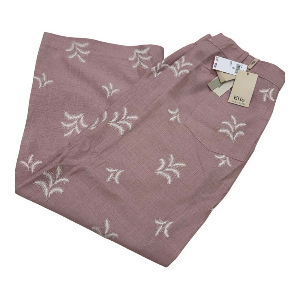 Elie Tahari Pink Embroidered Women's Chinos Linen